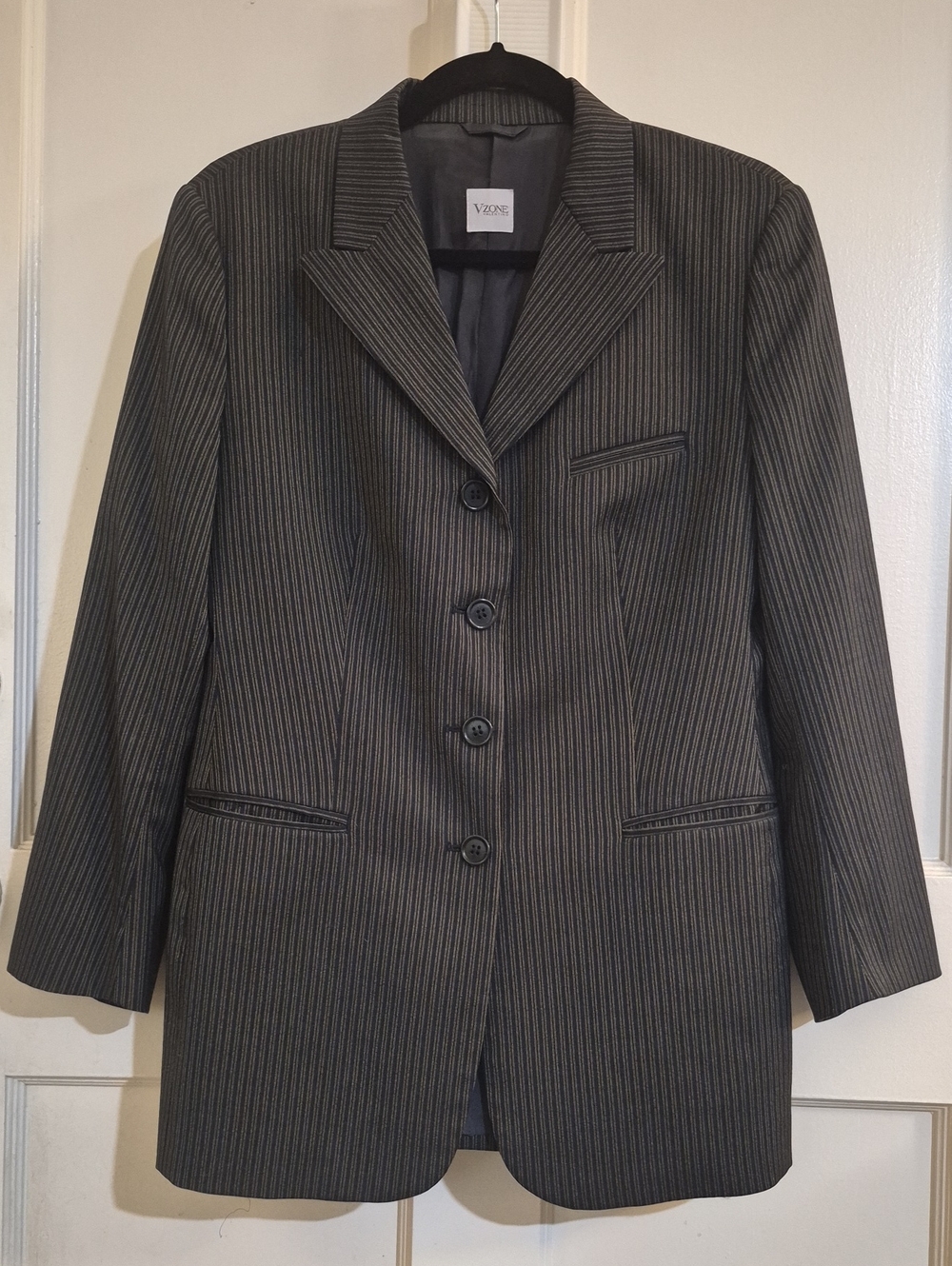V Zone Valentino Black and Gray Pinstripe Suit Jacket